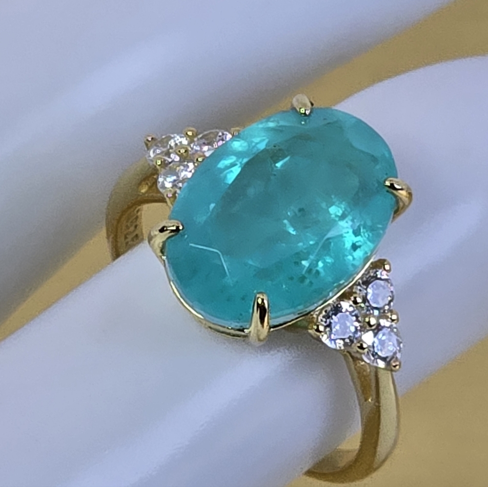 925 Sterling Silver Ring 14K Gold Plated with Natural Paraiba Doublet Quartz Gem
